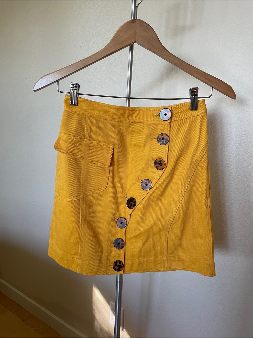 Acler Golding Yellow Denim Button-Front Mini Skirt